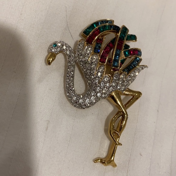 RARE COSTUME JEWELRY BROOCH OF FLAMINGO ANTIQUE - Picture 6 of 7